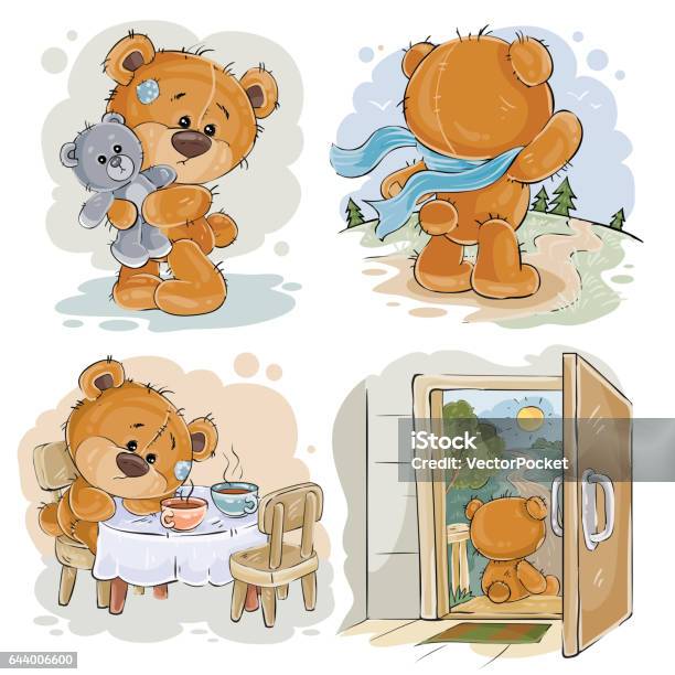 Set Vector Clip Art Illustrations Of Bored Teddy Bears Stock Illustration - Download Image Now