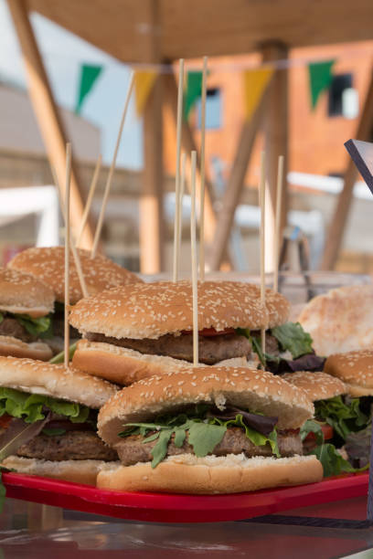 istock Hamburger, Skewer Buns for Fast Food with Meat and Vegetables 644006694
