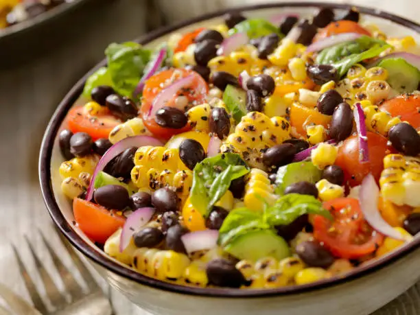 Grilled Corn and Black Bean Salad with Tomatoes and Red Onions