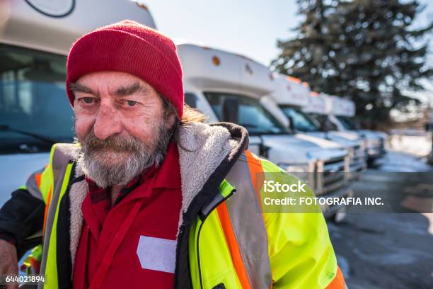 Winter Bus Driver Stock Photo - Download Image Now - Bus Driver, Mature Adult, Old