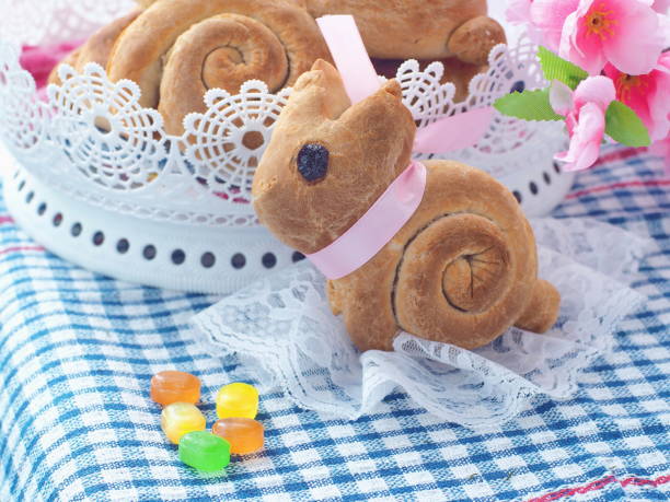 Easter bunny shaped sweet bread stock photo