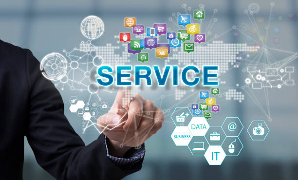 istock Business hand chooses Service wording on interface screen. 644028750