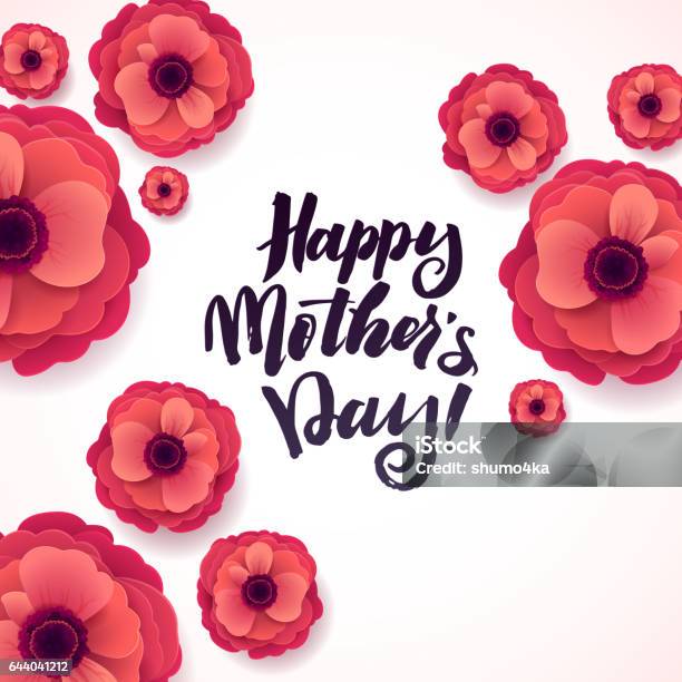 Glückliche Mütter Tag Gruß Card Schön Blühenden Anemonen Papierblumen Auf Weißem Hintergrund Stock Vektor Art und mehr Bilder von Muttertag