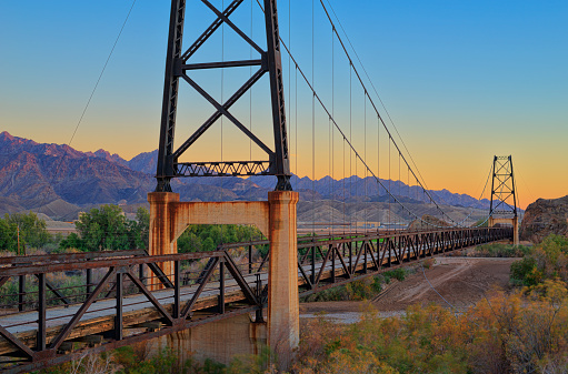 McPhaul Suspension Bridge spans the Gila River near Yuma Arizona USA