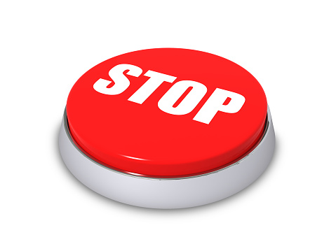 red stop button over the white background (3d rendering)