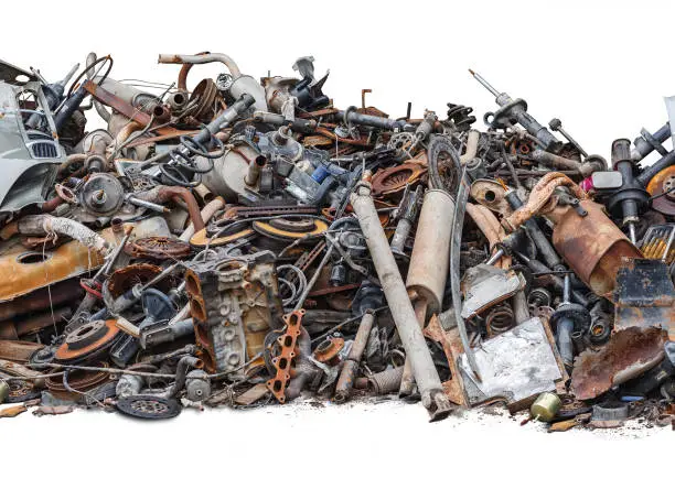 Rusty metal car parts isolated on the white background