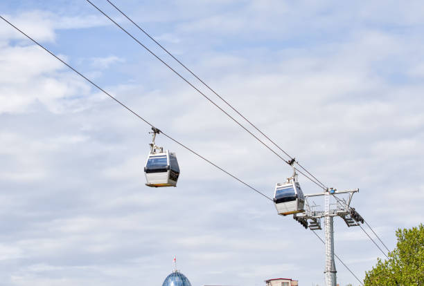 istock Two cabins cable car against the sky, Tbilisi 644061158
