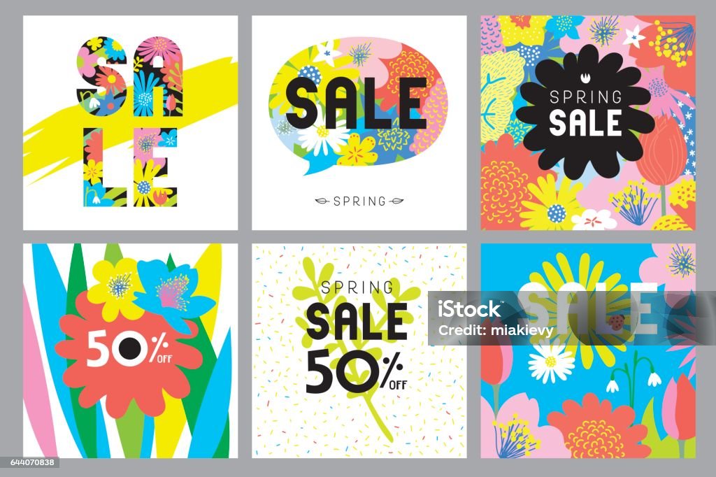 Spring sale flowers cards Editable flat vector illustrations on layers. Flower stock vector