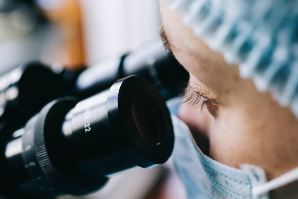 istock Close up view of scientist eye 644074480
