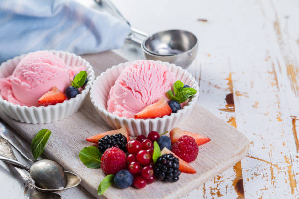 istock Berry ice cream with fresh fruits 644079888