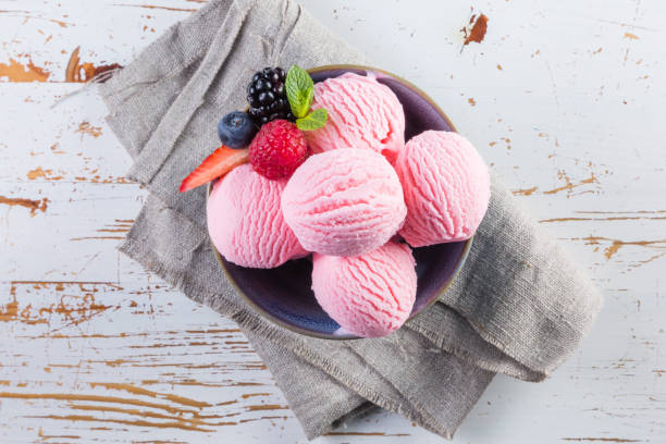 istock Berry ice cream with fresh fruits 644080542