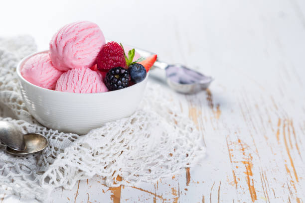 istock Berry ice cream with fresh fruits 644080660