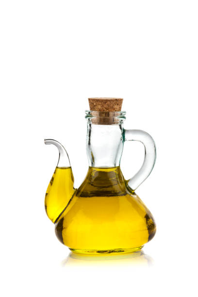 istock Olive oil bottle isolated on white background 644083362