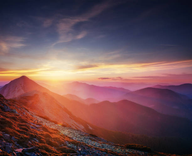 istock Beautiful sunset in the Carpathian Mountains Ukraine. 644088992
