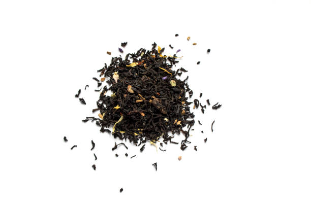 istock Dry tea leaves on a white background 644092742