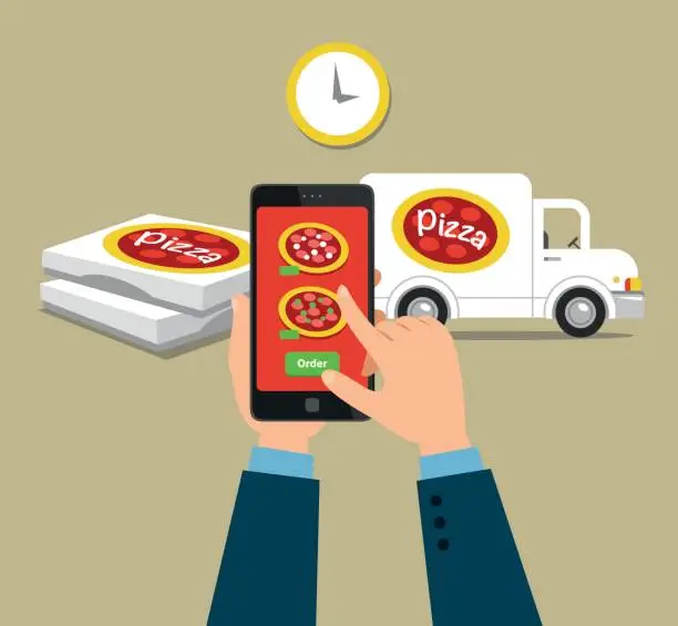 Vector illustration of Ordering pizza online