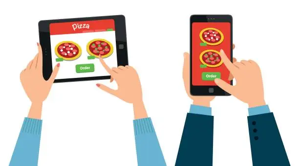 Vector illustration of Ordering pizza online