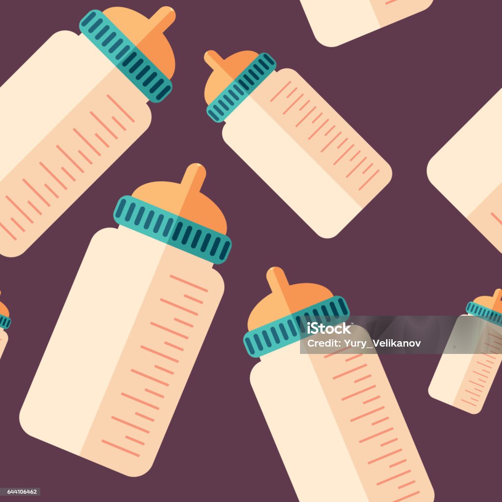 Baby bottle flat icon seamless pattern. Colorful flat icon seamless pattern. Illustration stock illustration