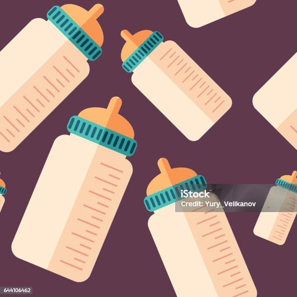 Baby Bottle Flat Icon Seamless Pattern Stock Illustration - Download Image Now - Illustration, Multi Colored, Pacifier