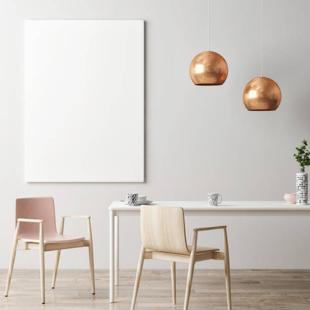 istock Mock up poster in hipster interior background, Dining room 644108822