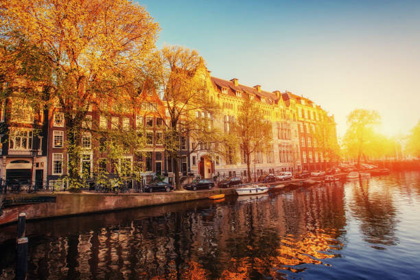 istock Fantastic sunset that shines on buildings 644108962