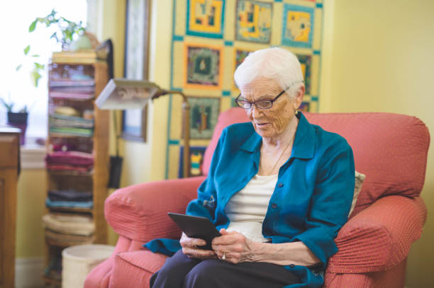 istock Beautiful elderly woman in apartment 644111700