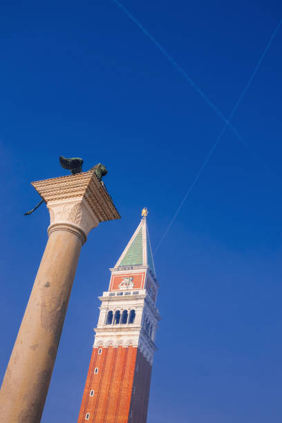 Traces of aircrafts above the San Marco Square stock photo
