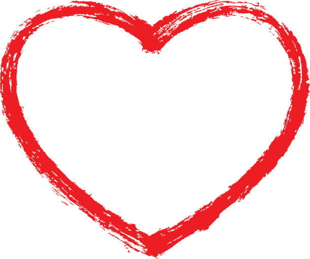 Red Heart Contour Sketch Brushstroke Use it in all your designs. Red heart contour painted by brush paint stroke. Ink sketch drawing created in handmade technique. Quick and easy recolorable shape. Vector illustration a graphic element brush stroke heart stock illustrations