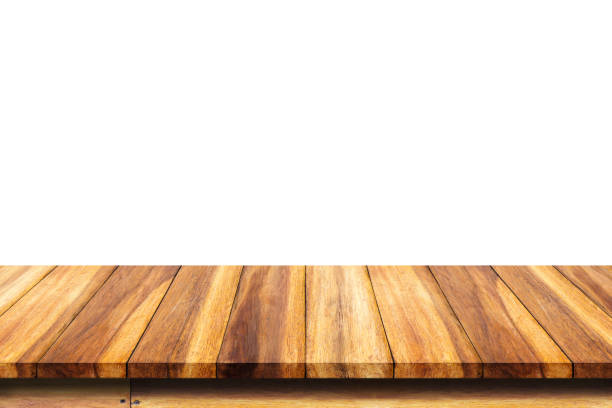 istock Empty top of wooden table on white background. 644134706