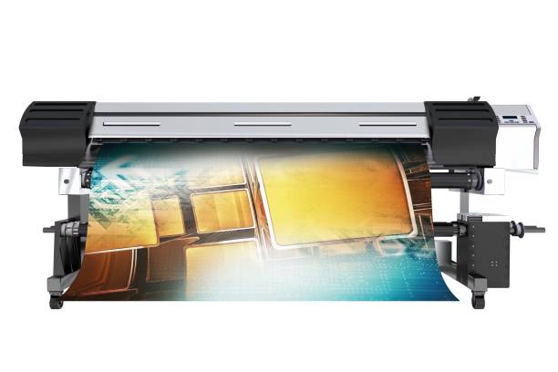 Wide Format Printing Concept. Solvent Grand Format Printer 3D Illustration Isolated on White. vector art illustration