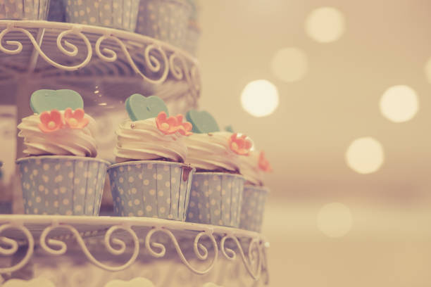 Cup cake for wedding ceremony. Processed image for vintage look