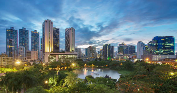 Benjasiri Park at sunset , Bangkok, Thailand