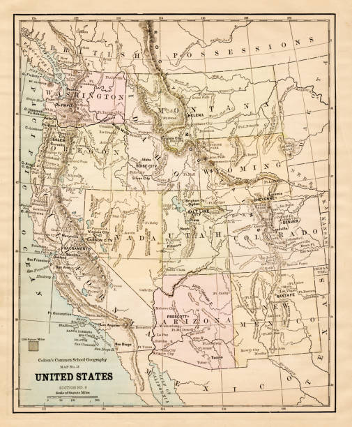 usa karte 1881 - montana map old cartography stock-grafiken, -clipart, -cartoons und -symbole