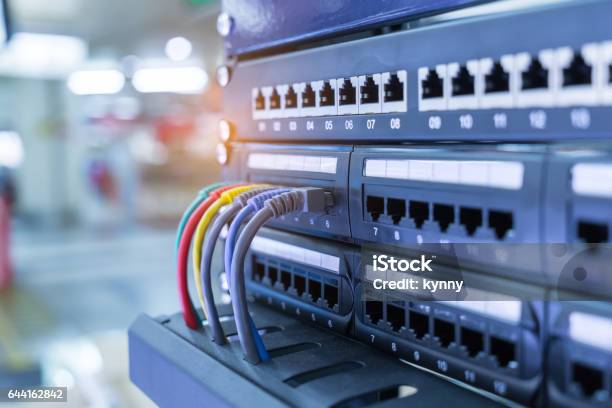 Network Cables And Hub Closeup Stock Photo - Download Image Now - Switch, Router, Cable