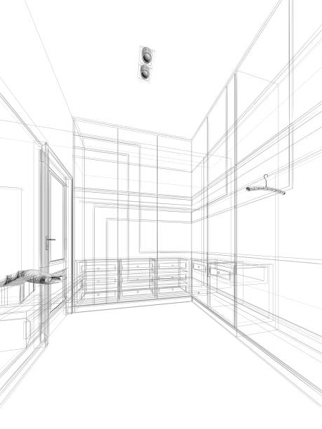 istock abstract sketch design of interior walk-in closet ,3d rendering 644167458
