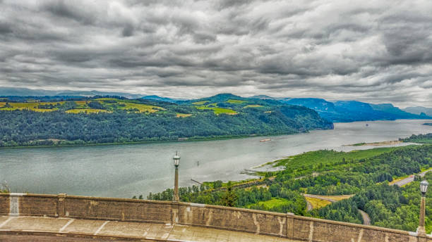 Columbia River Gorge - Columbia River Picture of the Columba River Gorge. Picture was taken from high above at a place called Crown point. This is a vista point for all who wish to take pictures of this scenic River. oregon state university stock pictures, royalty-free photos & images