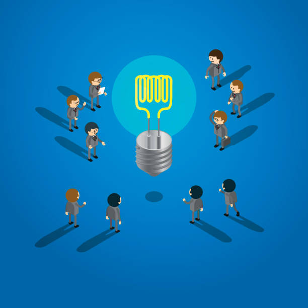 Group of businessman getting good idea Group of businessman getting good idea business concept man with a light bulb over his head stock illustrations