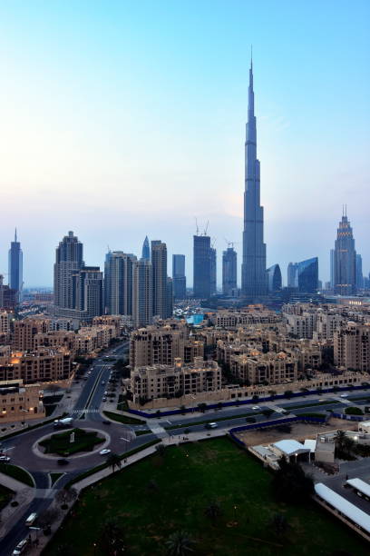 istock Dubai Skyline at night from South ridge, Dubai, UAE 644177936