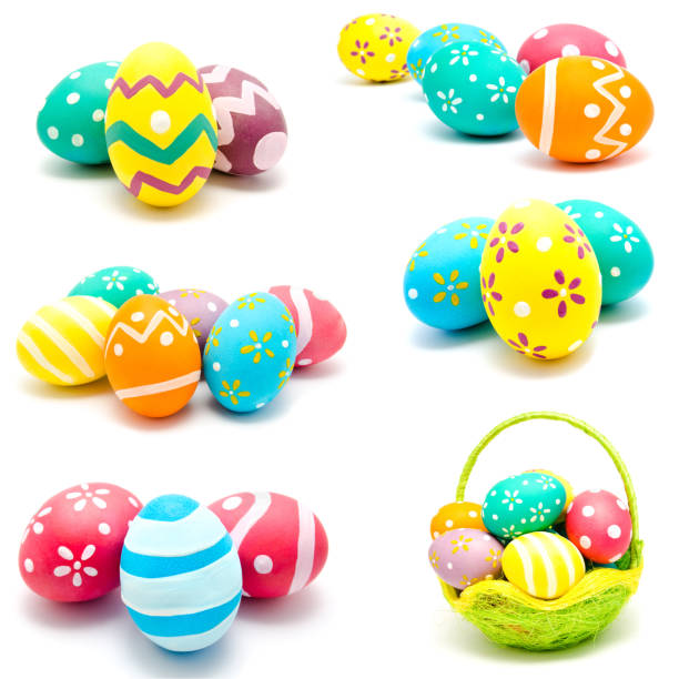 istock Collection of photos perfect colorful handmade easter eggs 644185284