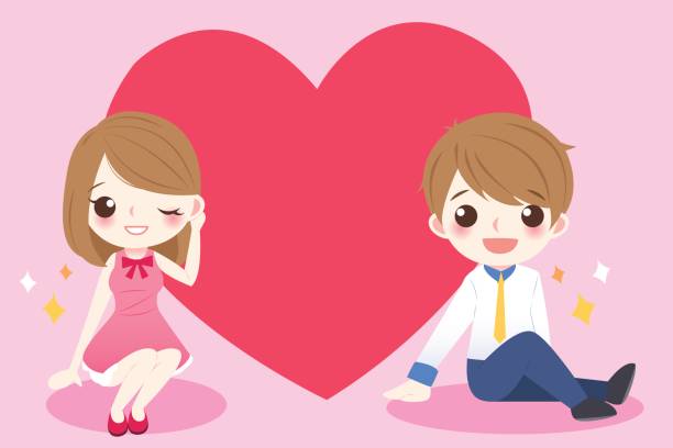 Cute Cartoon Couple With Heart Stock Illustration - Download Image Now -  Couple - Relationship, Romance, Valentine's Day - Holiday - iStock