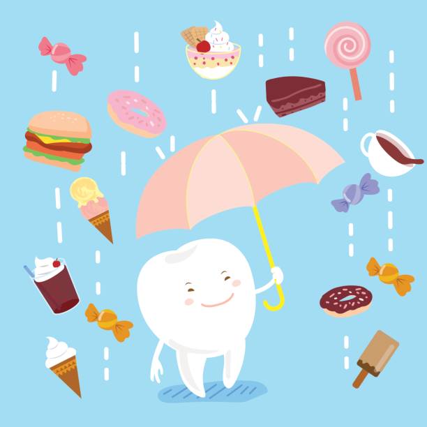 cartoon-zähne hält regenschirm - seth stock-grafiken, -clipart, -cartoons und -symbole