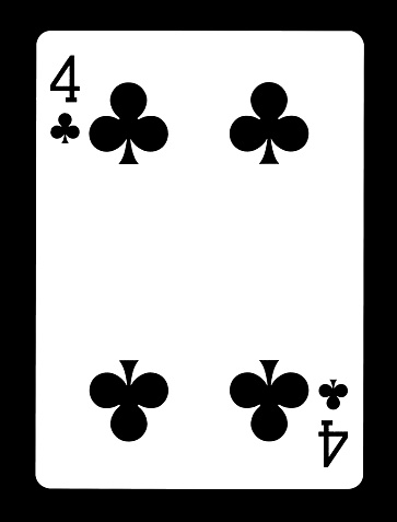 Four of clubs playing card, isolated on black background.