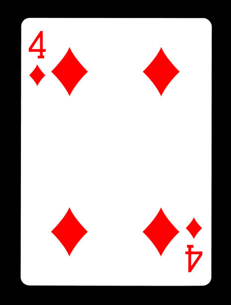 Four of diamonds playing card, isolated on black background.