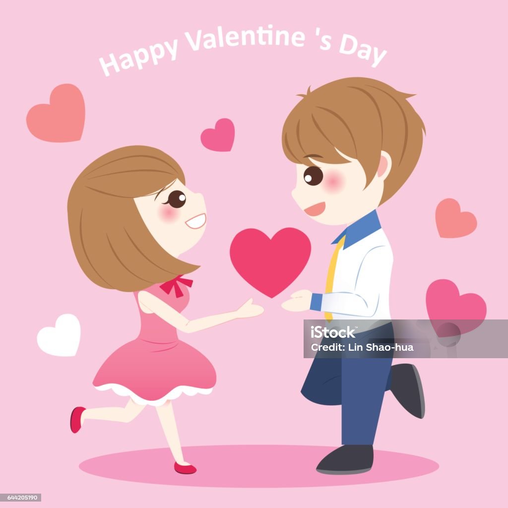 Cute Cartoon Couple With Heart Stock Illustration - Download Image ...