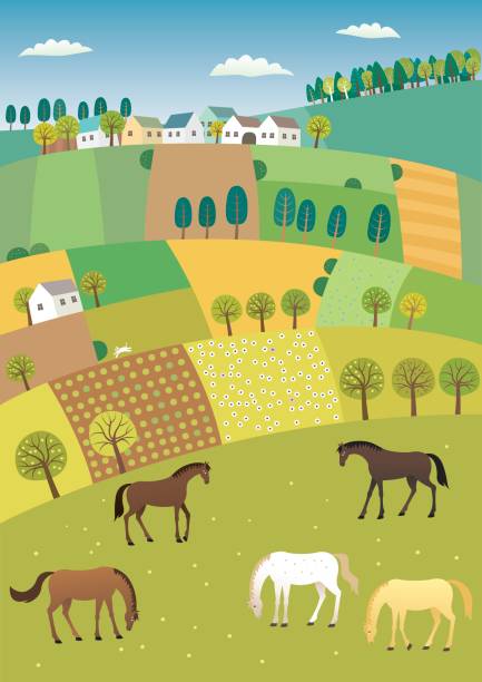 Agriculture landscape vector art illustration
