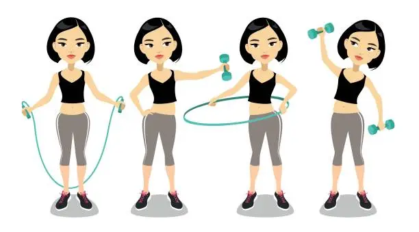 Vector illustration of Young asian woman exercising