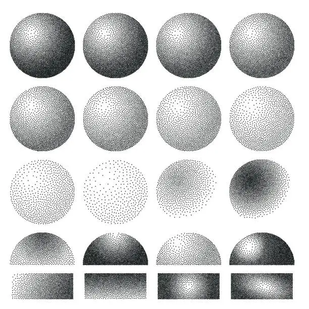 Vector illustration of Stipple spheres collection