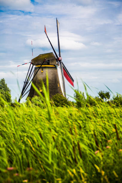 istock Ancient windmill with grass wires in the foreground at Kinderdijk in the Netherlands 644227682