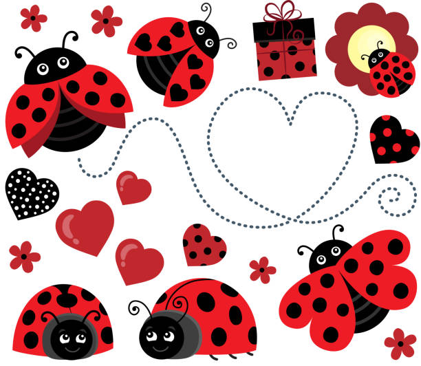 illustrazioni stock, clip art, cartoni animati e icone di tendenza di immagine a tema coccinelle di san valentino 2 - ladybug