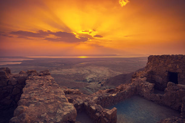 istock Beautiful sunrise over Masada fortress 644232016